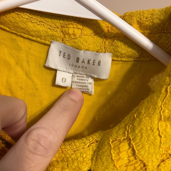 Ted Baker London Yellow Lace Shirtdress Collared Mini Size 0 - Picture 7 of 8